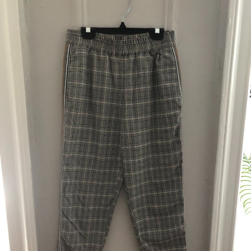 Zara Basic Plaid Work Pant w/ Stripe